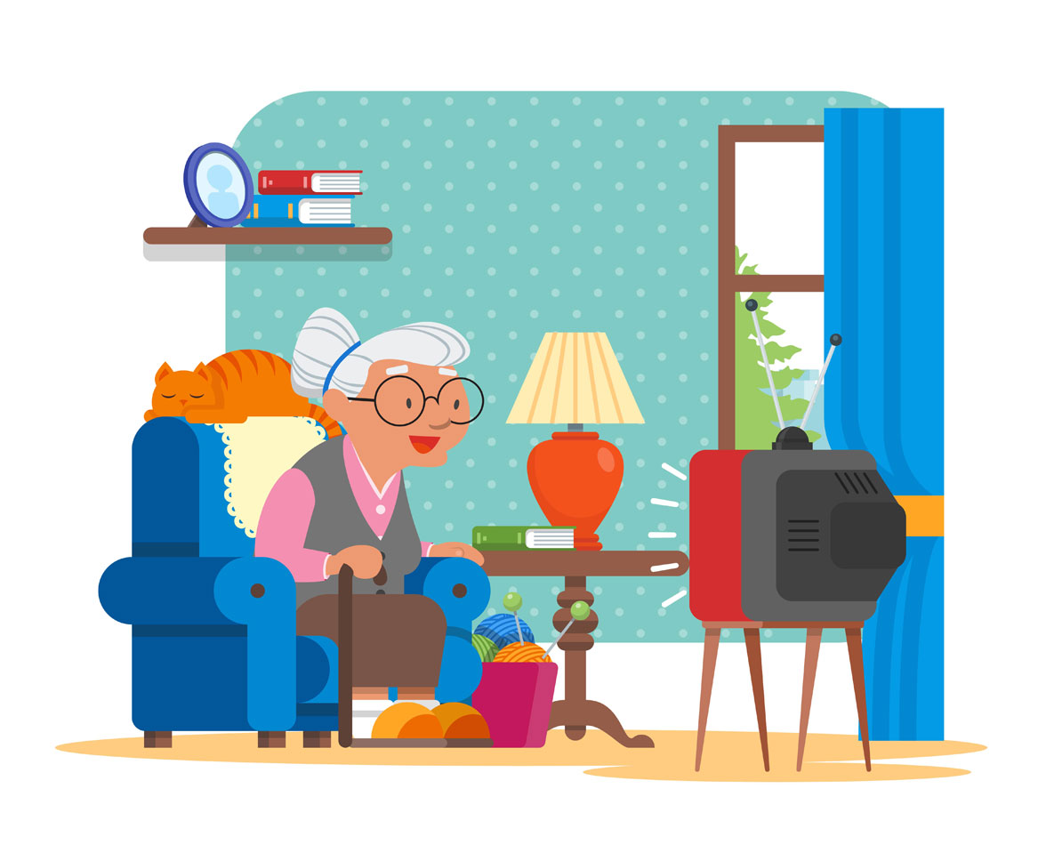A grandmother watching TV